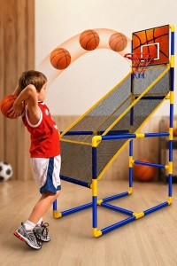 Çocuk Basketbol Potası Fileli Top Toplama Hazneli İç ve Dış Mekan Spor Oyun Seti